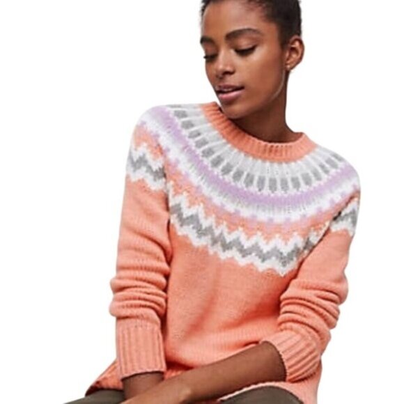 Loft Peach Lavender Fair Isle Wool Blend Sweater Size M - Picture 1 of 6